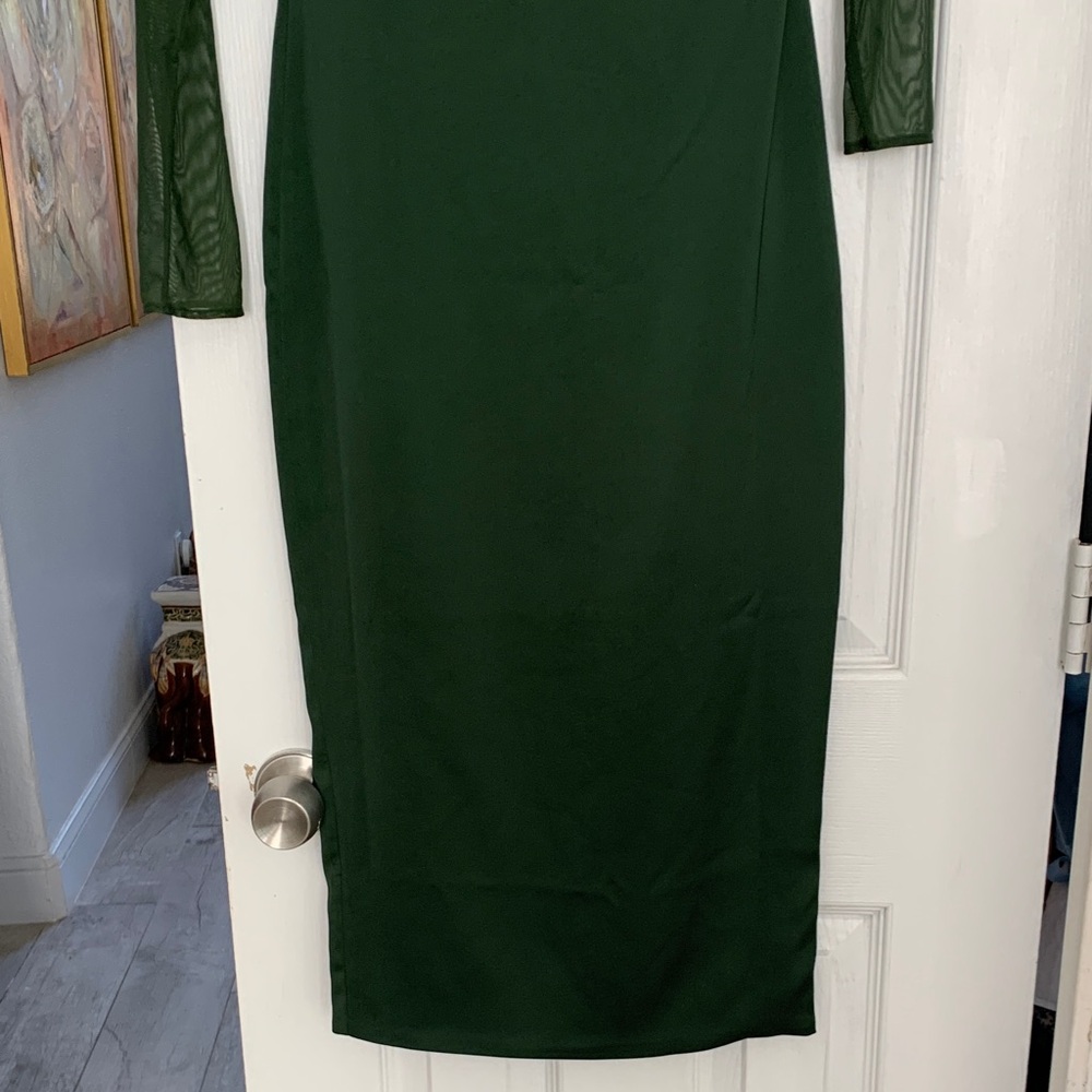 House of CB Ellica Emerald Green Mesh Sleeve Bodycon Midi Dress Size S Excellent - Picture 15 of 16